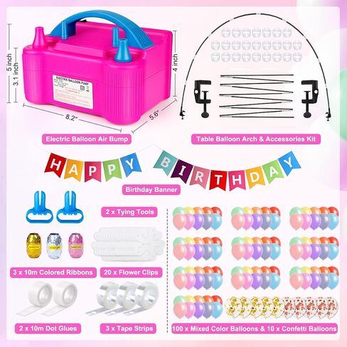 Balloon Pump and Balloon Arch Kit 172Pcs, Portable Balloon Air Pump with 12Ft Balloon Arch Stand and 110Pcs Balloons for Party Decoration Birthday Wedding Christmas Festival in Saudi Arabia