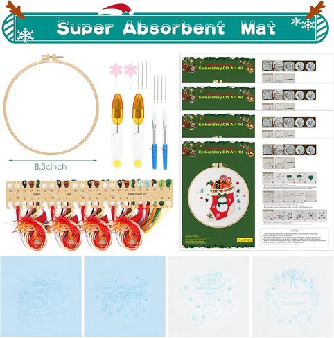 4 مجموعات طقم تطريز عيد الميلاد مع نمط وتعليمات طقم تطريز للمبتدئين تطريز نمط عيد الميلاد خيوط ملونة طقم إبرة للمبتدئين لوازم هدايا التطريز in Kuwait