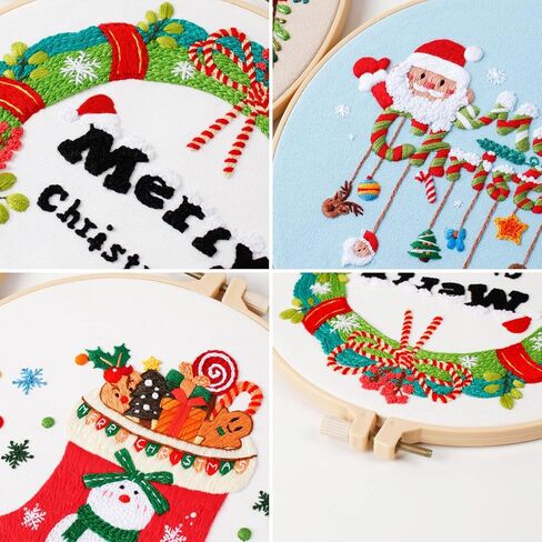 4 مجموعات طقم تطريز عيد الميلاد مع نمط وتعليمات طقم تطريز للمبتدئين تطريز نمط عيد الميلاد خيوط ملونة طقم إبرة للمبتدئين لوازم هدايا التطريز in Kuwait