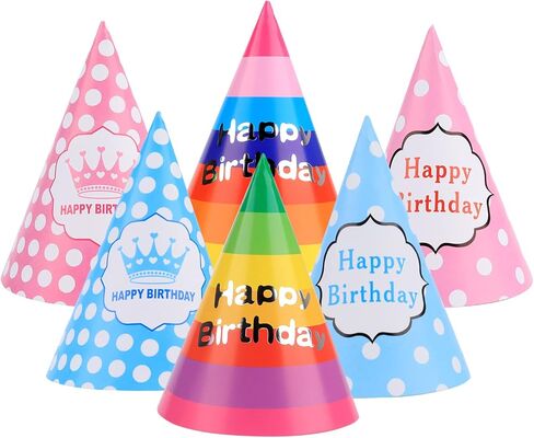 30 قطعة من قبعات حفلات أعياد الميلاد بألوان قوس قزح، قبعات ورقية مخططة ملونة بتصميم مخروطي الشكل، قبعة عيد ميلاد للأطفال والكبار in Kuwait