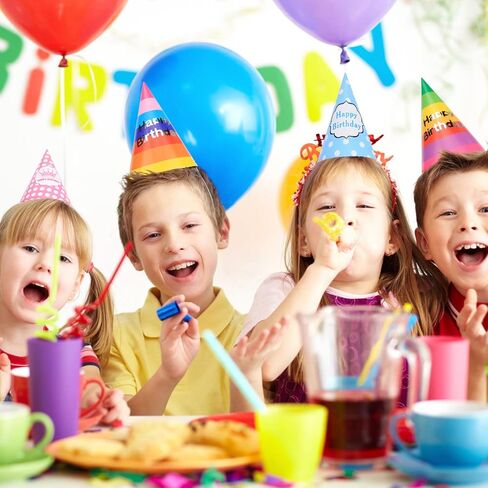 30 قطعة من قبعات حفلات أعياد الميلاد بألوان قوس قزح، قبعات ورقية مخططة ملونة بتصميم مخروطي الشكل، قبعة عيد ميلاد للأطفال والكبار in Kuwait