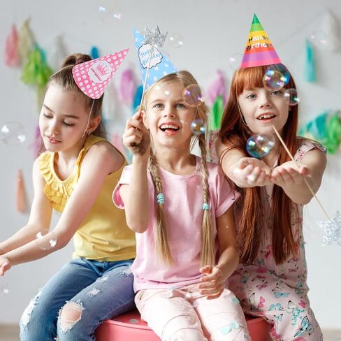 30 قطعة من قبعات حفلات أعياد الميلاد بألوان قوس قزح، قبعات ورقية مخططة ملونة بتصميم مخروطي الشكل، قبعة عيد ميلاد للأطفال والكبار in Kuwait