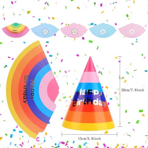 30 قطعة من قبعات حفلات أعياد الميلاد بألوان قوس قزح، قبعات ورقية مخططة ملونة بتصميم مخروطي الشكل، قبعة عيد ميلاد للأطفال والكبار in Kuwait