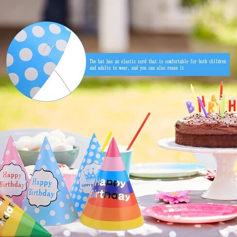 30 قطعة من قبعات حفلات أعياد الميلاد بألوان قوس قزح، قبعات ورقية مخططة ملونة بتصميم مخروطي الشكل، قبعة عيد ميلاد للأطفال والكبار in Kuwait