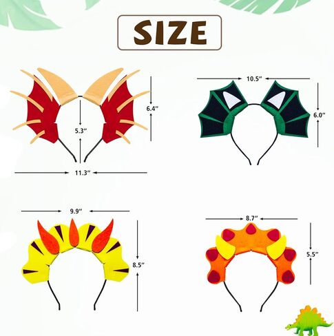 8Pcs Dinosaur Dragon Headbands, Animal Halloween Costume Accessory, Girls Boys Dino Birthday Party Supplies Favors Decorations Toys, Felt Party Hats Tiara for Kids Toddler Children Dress Up Photo Booth in Kuwait