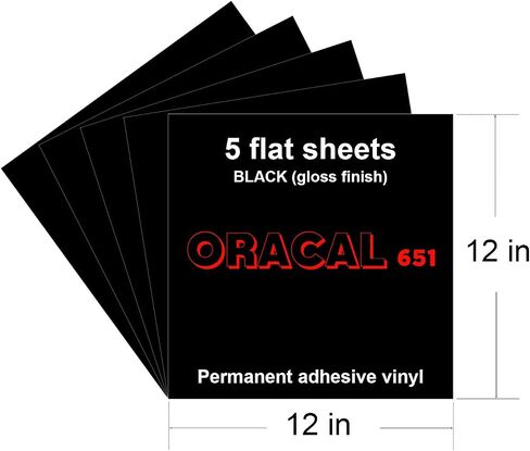 12"x12" Black Permanent Adhesive Backed Vinyl Sheets, 5 Pack Gloss Oracal 651 Vinyl Black for Indoor/Outdoor Marking, Lettering, Decorating, Signs, Decals, Window Graphics for Cricut, Silhouette in Saudi Arabia