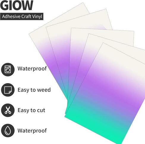 Cold Color Changing Vinyl for Cricut, Permanent Adhesive Vinyl 6 Sheets-12" x 10" Cold Color Changing Vinyl & 2 Transfer Tape Sheets for Craft Cutter, Self Adhesive Vinyl for Cricut (Cold Changing) in Kuwait