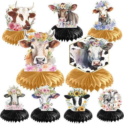 ديكورات حفلات بقرة Rakuto - 9 قطع من قطع قرص العسل البقري ديكورات مركزية لطيفة على شكل بقرة عيد ميلاد وديكورات طاولات حفلات بقرة وديكورات استحمام للأطفال في المزرعة ومستلزمات تزيين الحفلات in Kuwait