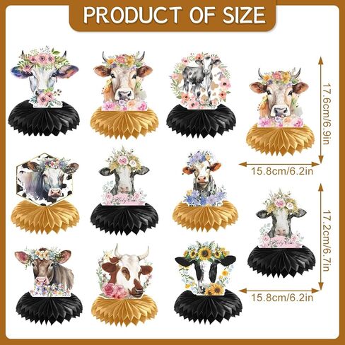 ديكورات حفلات بقرة Rakuto - 9 قطع من قطع قرص العسل البقري ديكورات مركزية لطيفة على شكل بقرة عيد ميلاد وديكورات طاولات حفلات بقرة وديكورات استحمام للأطفال في المزرعة ومستلزمات تزيين الحفلات in Kuwait