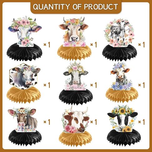 ديكورات حفلات بقرة Rakuto - 9 قطع من قطع قرص العسل البقري ديكورات مركزية لطيفة على شكل بقرة عيد ميلاد وديكورات طاولات حفلات بقرة وديكورات استحمام للأطفال في المزرعة ومستلزمات تزيين الحفلات in Kuwait