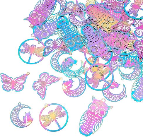 UNICRAFTALE متعدد الألوان سحر المعلقات 16 قطعة الفولاذ المقاوم للصدأ سحر ثقب صغير المعادن سحر الجوف شقة المعلقات لصنع المجوهرات DIY صياغة in Kuwait