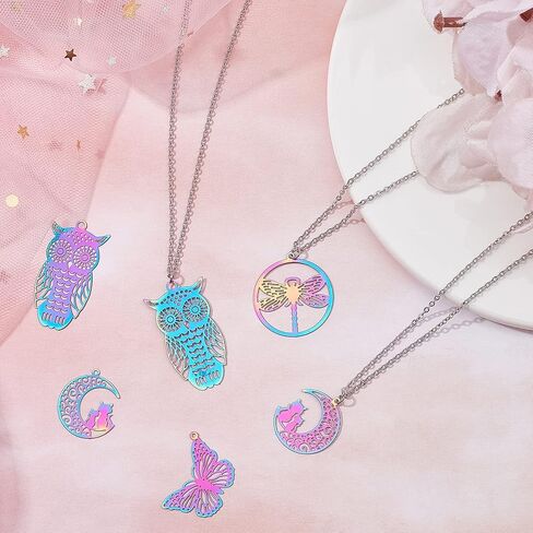 UNICRAFTALE متعدد الألوان سحر المعلقات 16 قطعة الفولاذ المقاوم للصدأ سحر ثقب صغير المعادن سحر الجوف شقة المعلقات لصنع المجوهرات DIY صياغة in Kuwait