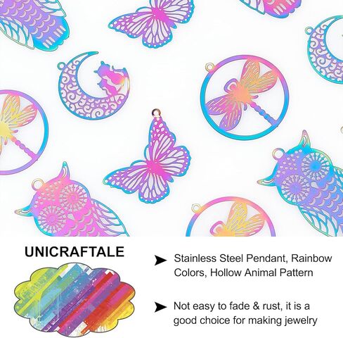 UNICRAFTALE متعدد الألوان سحر المعلقات 16 قطعة الفولاذ المقاوم للصدأ سحر ثقب صغير المعادن سحر الجوف شقة المعلقات لصنع المجوهرات DIY صياغة in Kuwait