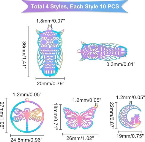 UNICRAFTALE متعدد الألوان سحر المعلقات 16 قطعة الفولاذ المقاوم للصدأ سحر ثقب صغير المعادن سحر الجوف شقة المعلقات لصنع المجوهرات DIY صياغة in Kuwait