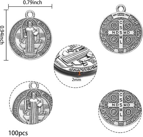 ميدالية SVICCOOKQ St Benedict، 100 قطعة من ميدالية Saint Benedict، ميدالية دي سان بينيتو معدنية 0.94 × 0.79 بوصة حماية من قلادة الشر هدايا عيد الميلاد للنساء والرجال صناعة المجوهرات. in Saudi Arabia