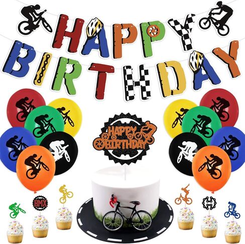 موساييل زينة حفلات اعياد الميلاد بالدراجة، لافتة بي ام اكس بي داي لتزيين الكيك وركوب الدراجات، زينة علوية للكب كيك، بالونات لاتكس لمحبي الرياضة المتطرفة، لوازم حفلات اعياد الميلاد، 51 قطعة in Kuwait