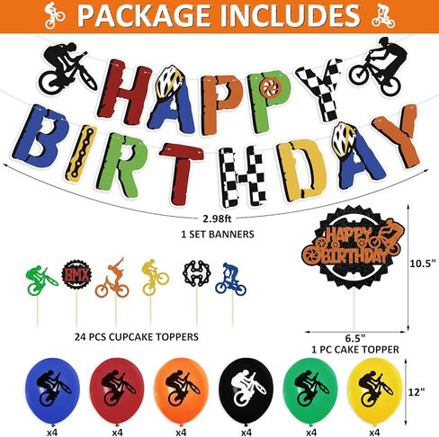 موساييل زينة حفلات اعياد الميلاد بالدراجة، لافتة بي ام اكس بي داي لتزيين الكيك وركوب الدراجات، زينة علوية للكب كيك، بالونات لاتكس لمحبي الرياضة المتطرفة، لوازم حفلات اعياد الميلاد، 51 قطعة in Kuwait