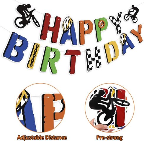 موساييل زينة حفلات اعياد الميلاد بالدراجة، لافتة بي ام اكس بي داي لتزيين الكيك وركوب الدراجات، زينة علوية للكب كيك، بالونات لاتكس لمحبي الرياضة المتطرفة، لوازم حفلات اعياد الميلاد، 51 قطعة in Kuwait