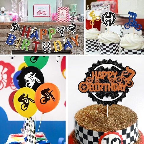 موساييل زينة حفلات اعياد الميلاد بالدراجة، لافتة بي ام اكس بي داي لتزيين الكيك وركوب الدراجات، زينة علوية للكب كيك، بالونات لاتكس لمحبي الرياضة المتطرفة، لوازم حفلات اعياد الميلاد، 51 قطعة in Kuwait