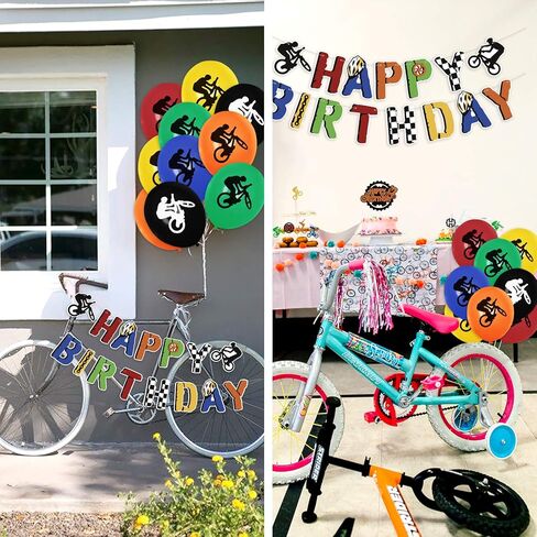 موساييل زينة حفلات اعياد الميلاد بالدراجة، لافتة بي ام اكس بي داي لتزيين الكيك وركوب الدراجات، زينة علوية للكب كيك، بالونات لاتكس لمحبي الرياضة المتطرفة، لوازم حفلات اعياد الميلاد، 51 قطعة in Kuwait