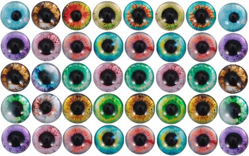 EXCEART 50pcs Glass Eye Cabochon Flat Back Cabochons Half Round for Jewelry Finding DIY Patches Accessories (14MM Mixed Pattern) in Saudi Arabia