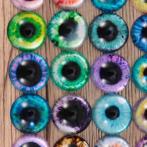 EXCEART 50pcs Glass Eye Cabochon Flat Back Cabochons Half Round for Jewelry Finding DIY Patches Accessories (14MM Mixed Pattern) in Saudi Arabia