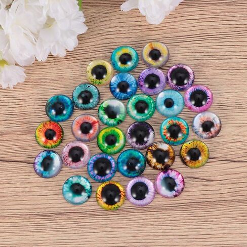 EXCEART 50pcs Glass Eye Cabochon Flat Back Cabochons Half Round for Jewelry Finding DIY Patches Accessories (14MM Mixed Pattern) in Saudi Arabia