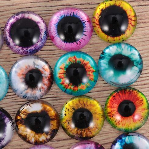EXCEART 50pcs Glass Eye Cabochon Flat Back Cabochons Half Round for Jewelry Finding DIY Patches Accessories (14MM Mixed Pattern) in Saudi Arabia