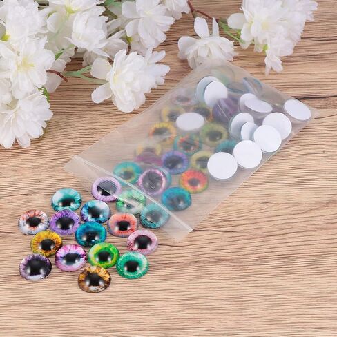 EXCEART 50pcs Glass Eye Cabochon Flat Back Cabochons Half Round for Jewelry Finding DIY Patches Accessories (14MM Mixed Pattern) in Saudi Arabia