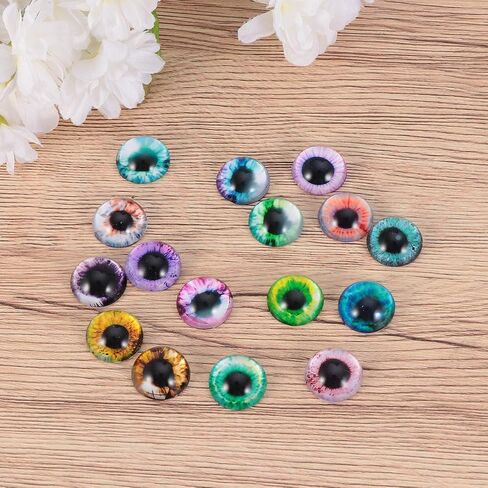EXCEART 50pcs Glass Eye Cabochon Flat Back Cabochons Half Round for Jewelry Finding DIY Patches Accessories (14MM Mixed Pattern) in Saudi Arabia