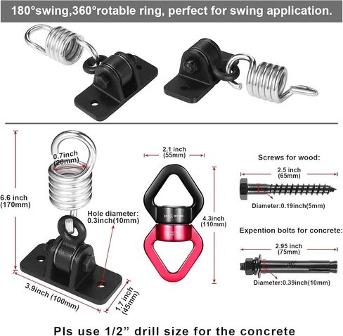Heavy Duty Stainless Steel Hanging Kit: Swing Hangers and Hammock Spring and swing swivel spinner, Kglobal Swivel Hook and Locking Snap Hooks for Wooden Sets，tire swing swivel，Seat Trapeze Yoga in Kuwait