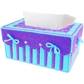 Btibpse 3D Cross Stitch Kits Simple Embroidery Kits DIY Tissue Box for Woman and Girls Plastic Canvas Kit (Pink+Blue)