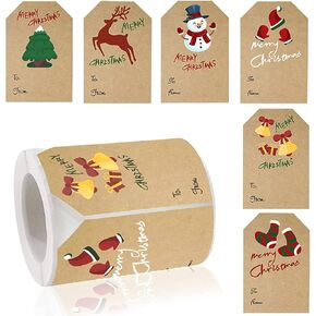 Christmas Gift Tags, Christmas Tags, 200PCS Christmas Labels, Holiday Present Stickers Christmas Gift Tags Stickers Adhesive Christmas Santa Presents Labels to from Name Tags for Gift