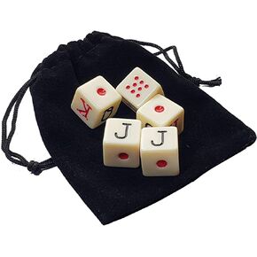 Cyber-Deals Spanish Poker Dice Ivory with Black Velvet Storage Pouch (Set of 30 Dice, 1 Pouch)
