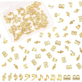 OLYCRAFT 90pcs Music Notes Resin Fillers 6-Style Musical Note Nail Art Charms Music Notes Cabochons Alloy Epoxy Resin Accessories for Resin Crafting Nail Art Decoration Jewelry Making - Gold