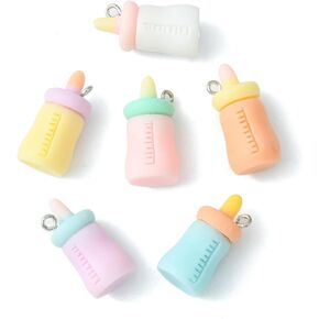 LiQunSweet 30 Pcs 6 Colors Opaque Resin Mixed Color Baby Charms Feeding Bottle Drink Milk Charms for Birthday Party Decoration