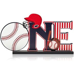Haooryx Baseball One Letter Sign Wooden Table Centerpiece for Kids First Birthday Decoration, My Rookie Year Centerpieces Sport Theme Party Supplies One Year Old 1st Birthday Baby Shower Photo Props