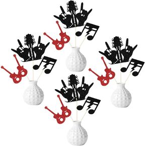 Rock and Roll Centerpiece Sticks, Born to Rock Birthday Party Decorations, Retro Hip Hop Party Decors, 80s 90s Musical Theme Baby Shower Party Supplies Red & Black 12 Pieces in Kuwait