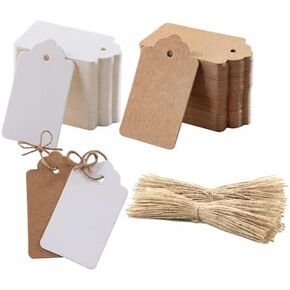 200 Kraft Paper Tags with Jute Twine, 2 Colors Heart Kraft Paper Gift Tags for Gifts Arts and Crafts, Wedding Thanksgiving Christmas ect