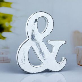 6 Inch Rustic White Wood Letters Unfinished Wood Letters for Wall Decorative White Retro Standing Letters Sign Board Decoration for Craft Home Party Projects (&)
