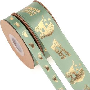 2 Rolls Total 20 Yards Welcome Baby Ribbon Black and Gold Foot Print Ribbons for Crafts Cake Baby Shower Birthday,Gift Wrapping, Party Decoration (Black) in Kuwait