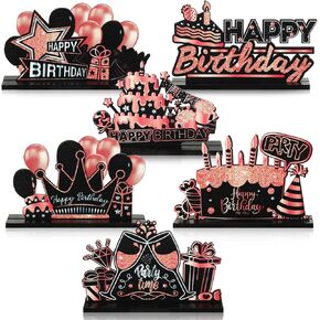 Leinuosen 6 Pieces Black Happy Birthday Table Centerpiece Wooden Sign Table Topper Birthday Decoration for Women Men Kids Birthday Baby Shower Party Photo Booth Props Supplies, 6 Designs (Blue) in Kuwait
