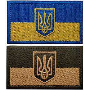 2Pcs Ukraine Flag Morale Embroidered Patches Hook and Loop Fastener Ukrainian States Tactical Military Applique sew on Emblem Badges Harnesses Shoulder Armband DIY Patch
