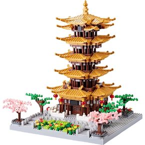 JXRLMB Micro Building Blocks Set for Adults Yellow Crane Tower with Sakura Tree Cherry Plants, Chinese Ancient Famous Architecture Toys Gifts 2200 pcs