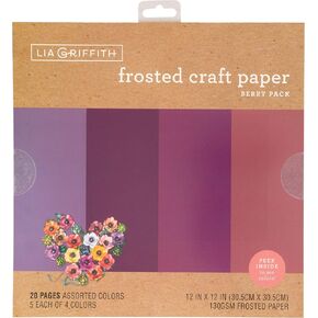 Lia Griffith PLG41103 Frosted Craft Paper, 12" x 12", Berry Pack 20 Sheets