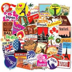Travel Stickers Decals World Famous Tourism Country Decals Pack Waterproof Tourist Wonders Sticker 100pcs in Kuwait