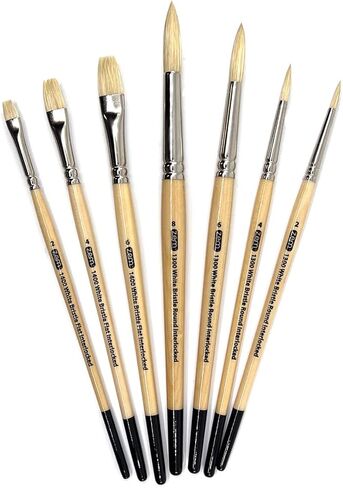 مجموعة فرشاة ZEM Brush المتشابكة ذات شعيرات الخنزير البيضاء ذات شكل دائري 2,4,6,8 ومسطحة 2,4,6 in Kuwait
