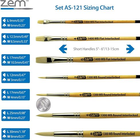 مجموعة فرشاة ZEM Brush المتشابكة ذات شعيرات الخنزير البيضاء ذات شكل دائري 2,4,6,8 ومسطحة 2,4,6 in Kuwait