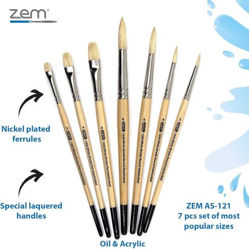 مجموعة فرشاة ZEM Brush المتشابكة ذات شعيرات الخنزير البيضاء ذات شكل دائري 2,4,6,8 ومسطحة 2,4,6 in Kuwait