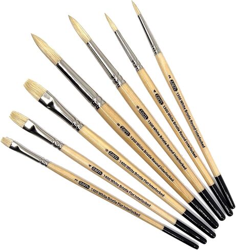 مجموعة فرشاة ZEM Brush المتشابكة ذات شعيرات الخنزير البيضاء ذات شكل دائري 2,4,6,8 ومسطحة 2,4,6 in Kuwait